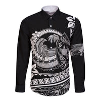 Polynesian Plumeria Long Sleeve Button Shirt Ride The Waves - Black - Wonder Print Shop