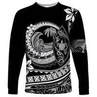 Polynesian Plumeria Long Sleeve Shirt Ride The Waves - Black - Wonder Print Shop