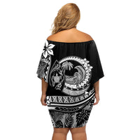 Polynesian Plumeria Off Shoulder Short Dress Ride The Waves - Black - Wonder Print Shop