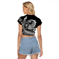 Polynesian Plumeria Raglan Cropped T Shirt Ride The Waves - Black - Wonder Print Shop