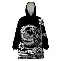 Polynesian Plumeria Wearable Blanket Hoodie Ride The Waves - Black - Wonder Print Shop
