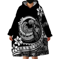 Polynesian Plumeria Wearable Blanket Hoodie Ride The Waves - Black - Wonder Print Shop