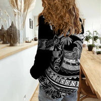 Polynesian Plumeria Women Casual Shirt Ride The Waves - Black - Wonder Print Shop