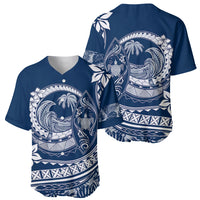 Polynesian Plumeria Baseball Jersey Ride The Waves - Navy Blue LT7 - Wonder Print Shop