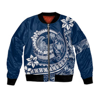 Polynesian Plumeria Bomber Jacket Ride The Waves - Navy Blue LT7 - Wonder Print Shop
