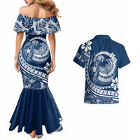 Polynesian Plumeria Couples Matching Mermaid Dress And Hawaiian Shirt Ride The Waves - Navy Blue LT7 - Wonder Print Shop