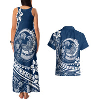 Polynesian Plumeria Couples Matching Tank Maxi Dress And Hawaiian Shirt Ride The Waves - Navy Blue LT7 - Wonder Print Shop