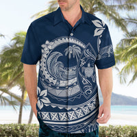 Polynesian Plumeria Hawaiian Shirt Ride The Waves - Navy Blue - Wonder Print Shop