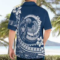 Polynesian Plumeria Hawaiian Shirt Ride The Waves - Navy Blue - Wonder Print Shop