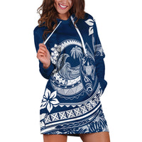 Polynesian Plumeria Hoodie Dress Ride The Waves - Navy Blue - Wonder Print Shop