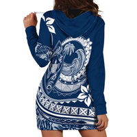 Polynesian Plumeria Hoodie Dress Ride The Waves - Navy Blue - Wonder Print Shop