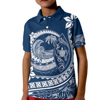 Polynesian Plumeria Kid Polo Shirt Ride The Waves - Navy Blue - Wonder Print Shop