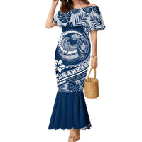 Polynesian Plumeria Mermaid Dress Ride The Waves - Navy Blue - Wonder Print Shop