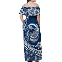 Polynesian Plumeria Off Shoulder Maxi Dress Ride The Waves - Navy Blue - Wonder Print Shop