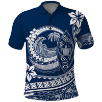 Polynesian Plumeria Polo Shirt Ride The Waves - Navy Blue - Wonder Print Shop
