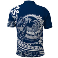 Polynesian Plumeria Polo Shirt Ride The Waves - Navy Blue - Wonder Print Shop