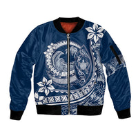 Polynesian Plumeria Sleeve Zip Bomber Jacket Ride The Waves - Navy Blue - Wonder Print Shop
