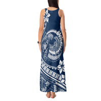 Polynesian Plumeria Tank Maxi Dress Ride The Waves - Navy Blue - Wonder Print Shop