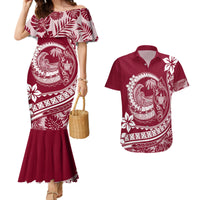 Polynesian Plumeria Couples Matching Mermaid Dress And Hawaiian Shirt Ride The Waves - Burgundy LT7 - Wonder Print Shop