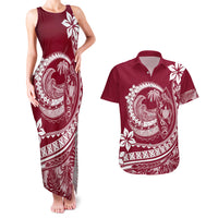 Polynesian Plumeria Couples Matching Tank Maxi Dress And Hawaiian Shirt Ride The Waves - Burgundy LT7 - Wonder Print Shop