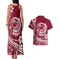 Polynesian Plumeria Couples Matching Tank Maxi Dress And Hawaiian Shirt Ride The Waves - Burgundy LT7 - Wonder Print Shop