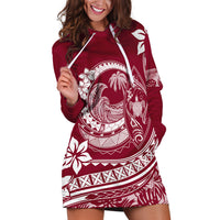Polynesian Plumeria Hoodie Dress Ride The Waves - Burgundy - Wonder Print Shop