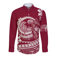 Polynesian Plumeria Long Sleeve Button Shirt Ride The Waves - Burgundy - Wonder Print Shop