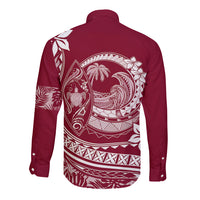 Polynesian Plumeria Long Sleeve Button Shirt Ride The Waves - Burgundy - Wonder Print Shop