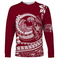 Polynesian Plumeria Long Sleeve Shirt Ride The Waves - Burgundy - Wonder Print Shop