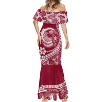 Polynesian Plumeria Mermaid Dress Ride The Waves - Burgundy - Wonder Print Shop