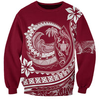 Polynesian Plumeria Sweatshirt Ride The Waves - Burgundy - Wonder Print Shop