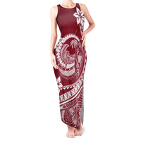 Polynesian Plumeria Tank Maxi Dress Ride The Waves - Burgundy - Wonder Print Shop