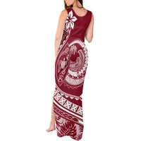 Polynesian Plumeria Tank Maxi Dress Ride The Waves - Burgundy - Wonder Print Shop