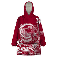 Polynesian Plumeria Wearable Blanket Hoodie Ride The Waves - Burgundy - Wonder Print Shop