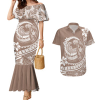 Polynesian Plumeria Couples Matching Mermaid Dress And Hawaiian Shirt Ride The Waves - Beige LT7 - Wonder Print Shop