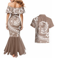 Polynesian Plumeria Couples Matching Mermaid Dress And Hawaiian Shirt Ride The Waves - Beige LT7 - Wonder Print Shop