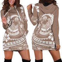 Polynesian Plumeria Hoodie Dress Ride The Waves - Beige - Wonder Print Shop