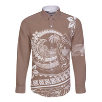 Polynesian Plumeria Long Sleeve Button Shirt Ride The Waves - Beige - Wonder Print Shop