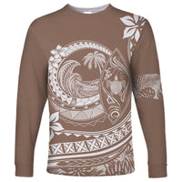 Polynesian Plumeria Long Sleeve Shirt Ride The Waves - Beige - Wonder Print Shop