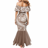 Polynesian Plumeria Mermaid Dress Ride The Waves - Beige - Wonder Print Shop