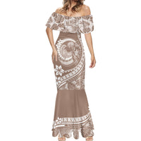 Polynesian Plumeria Mermaid Dress Ride The Waves - Beige - Wonder Print Shop