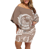 Polynesian Plumeria Off Shoulder Short Dress Ride The Waves - Beige - Wonder Print Shop