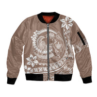 Polynesian Plumeria Sleeve Zip Bomber Jacket Ride The Waves - Beige - Wonder Print Shop