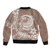 Polynesian Plumeria Sleeve Zip Bomber Jacket Ride The Waves - Beige - Wonder Print Shop