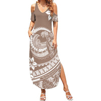 Polynesian Plumeria Summer Maxi Dress Ride The Waves - Beige - Wonder Print Shop