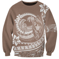 Polynesian Plumeria Sweatshirt Ride The Waves - Beige - Wonder Print Shop