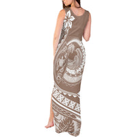 Polynesian Plumeria Tank Maxi Dress Ride The Waves - Beige - Wonder Print Shop
