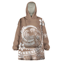 Polynesian Plumeria Wearable Blanket Hoodie Ride The Waves - Beige - Wonder Print Shop