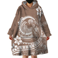 Polynesian Plumeria Wearable Blanket Hoodie Ride The Waves - Beige - Wonder Print Shop