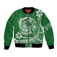 Polynesian Plumeria Bomber Jacket Ride The Waves - Green LT7 - Wonder Print Shop